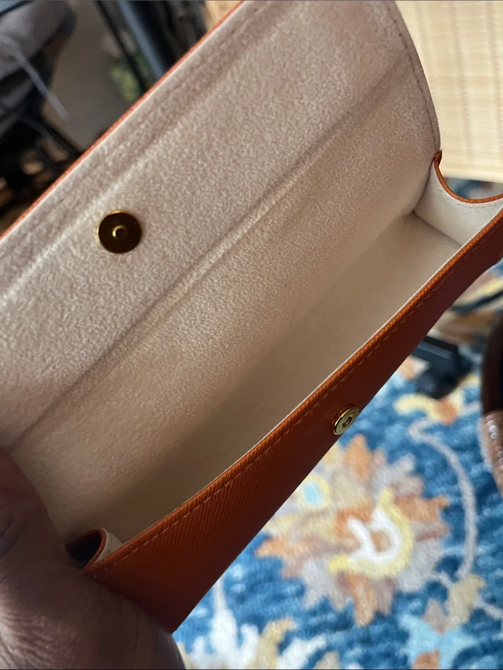 Tory Burch Orange Saffiano Logo Eyeglass Case with Tortoiseshell Glasses